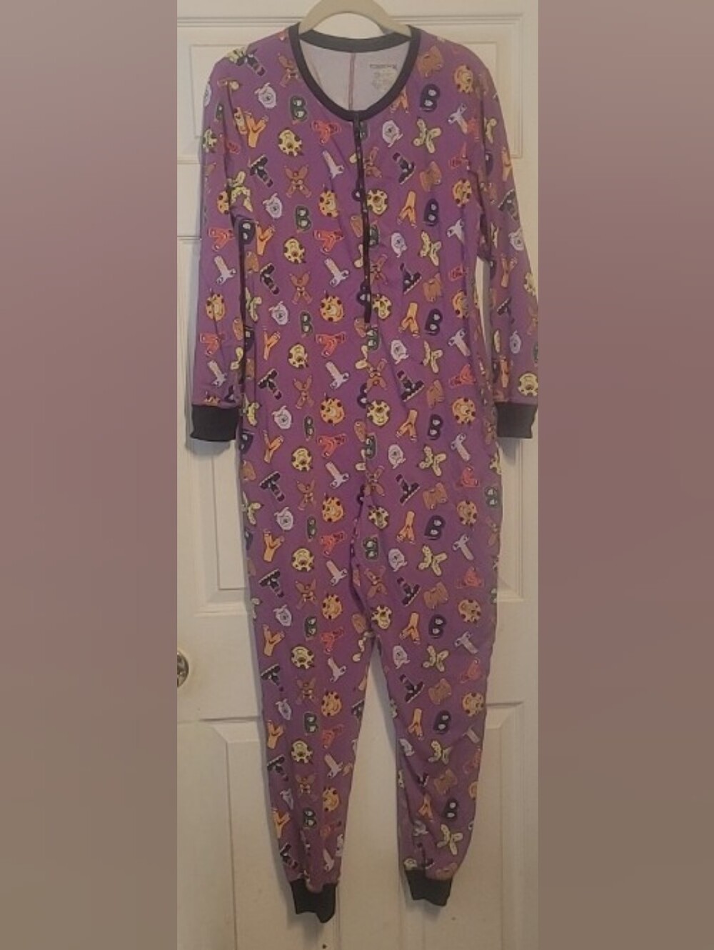Adult Purple One-Piece Pajamas with Playful Print